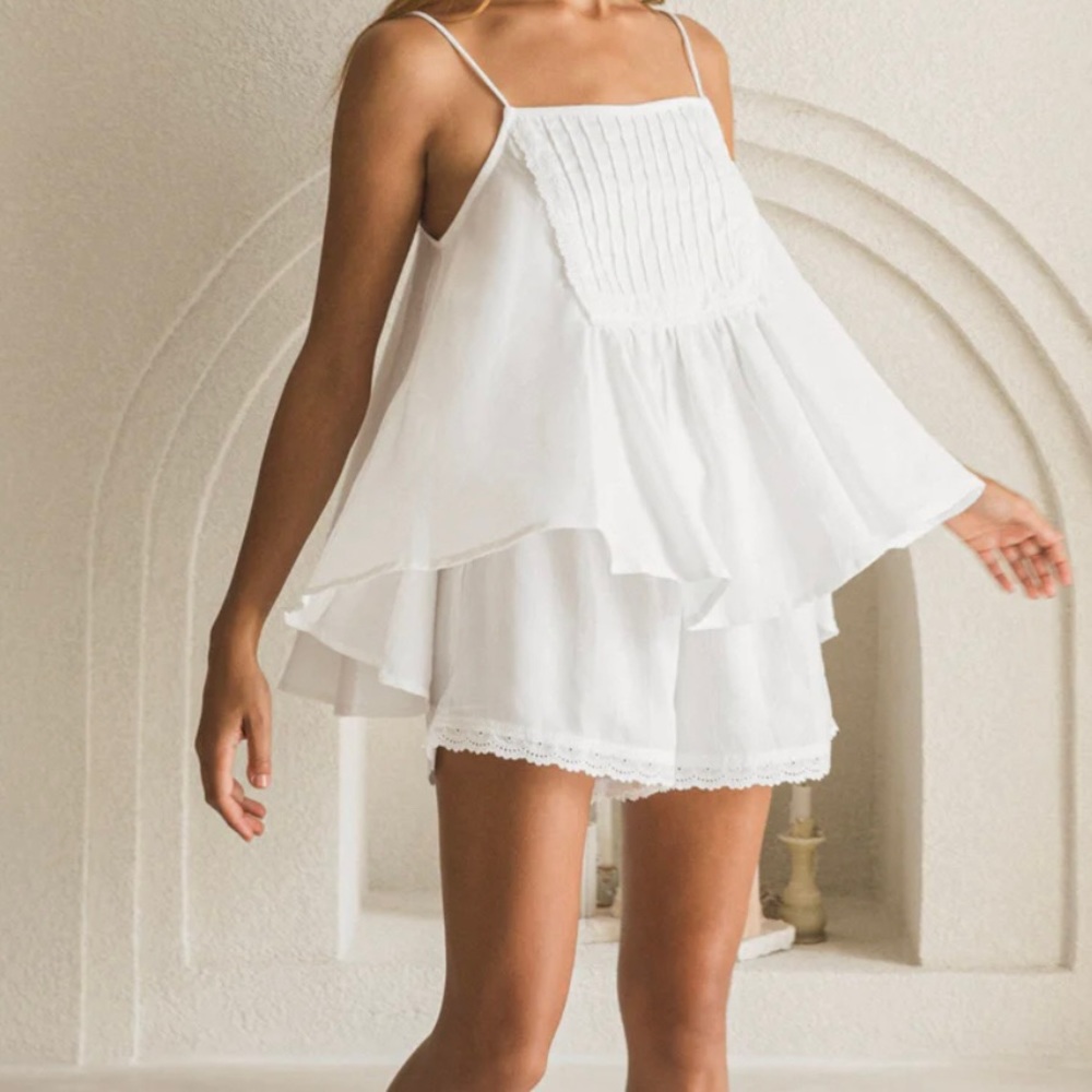 PIYAMA AUSTRALIA Women’s White Cotton LYDIA Sleep Set Eyelet Trim Pintucking M